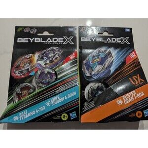 Hasbro Beyblade X Beat Tyranno 4-70Q & Knife Shinobi 4-80HN 2-Pack + Buster Dran